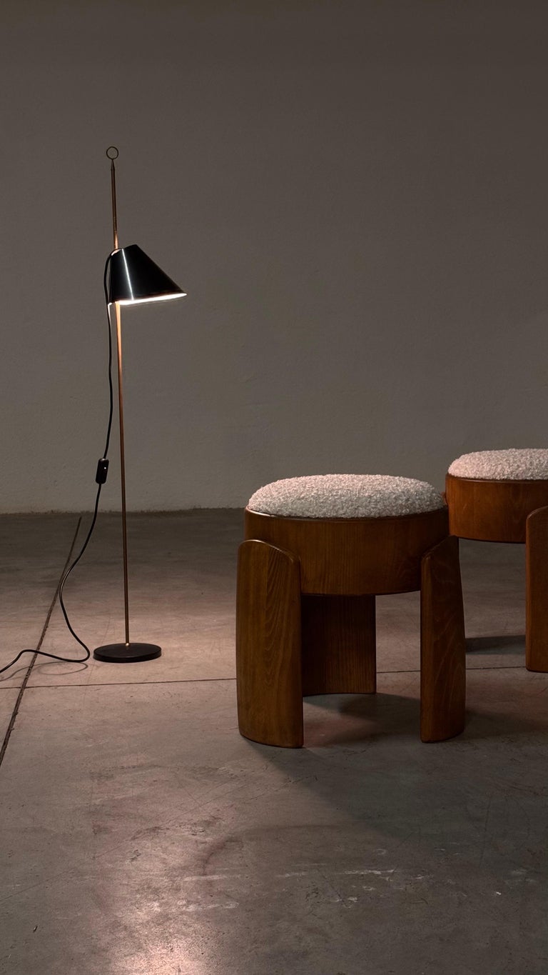 Sculptural Pair of Wooden Stools with Luxurious Poodle Fur Upholster by FORME