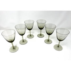 Set 6 Danish Modern Gray Handblown Aperitif Glasses, MCM 1960s Denmark Art Glass