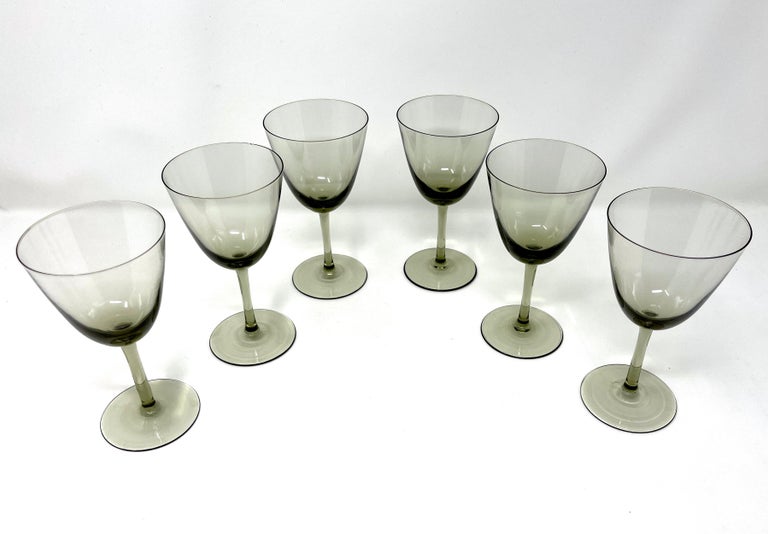 Set 6 Danish Modern Gray Handblown Aperitif Glasses, MCM 1960s Denmark Art Glass