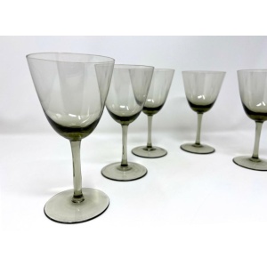 Set 6 Danish Modern Gray Handblown Aperitif Glasses, MCM 1960s Denmark Art Glass