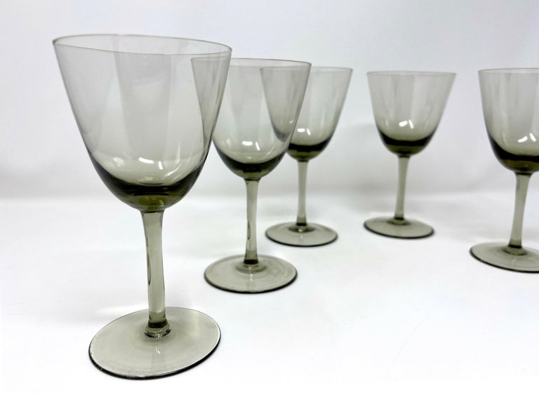 Set 6 Danish Modern Gray Handblown Aperitif Glasses, MCM 1960s Denmark Art Glass