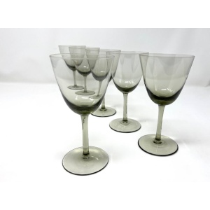 Set 6 Danish Modern Gray Handblown Aperitif Glasses, MCM 1960s Denmark Art Glass