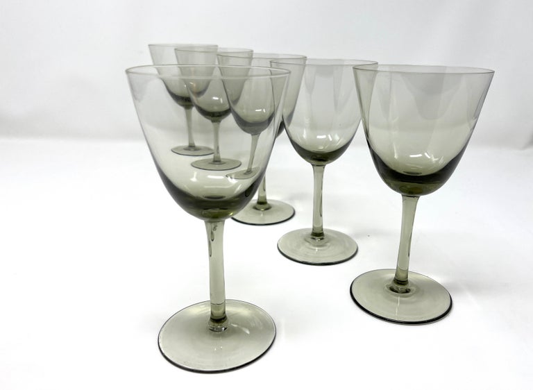 Set 6 Danish Modern Gray Handblown Aperitif Glasses, MCM 1960s Denmark Art Glass