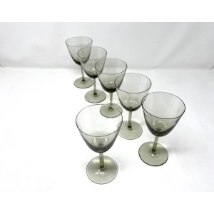 Set 6 Danish Modern Gray Handblown Aperitif Glasses, MCM 1960s Denmark Art Glass