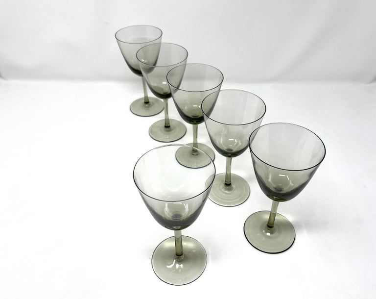 Set 6 Danish Modern Gray Handblown Aperitif Glasses, MCM 1960s Denmark Art Glass
