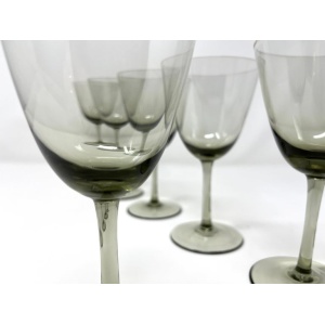 Set 6 Danish Modern Gray Handblown Aperitif Glasses, MCM 1960s Denmark Art Glass