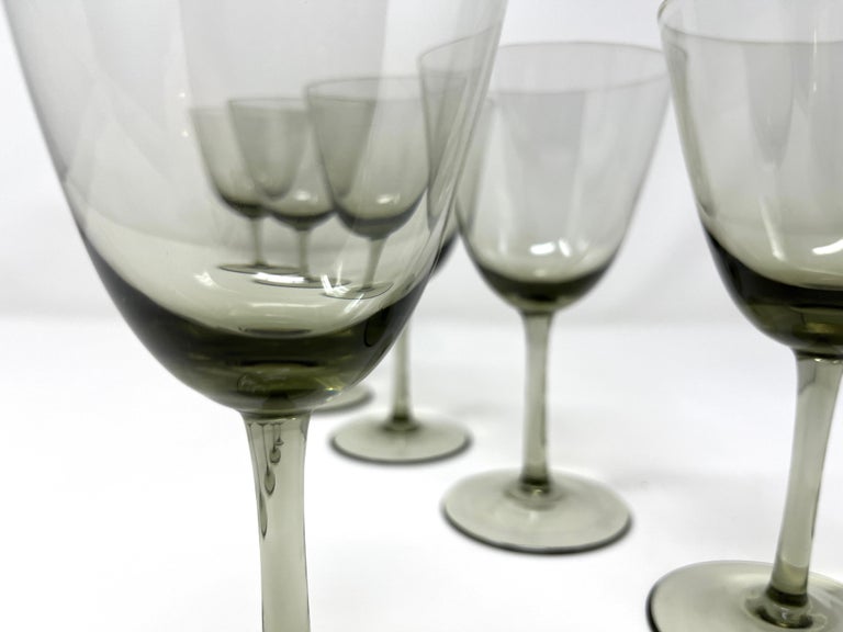 Set 6 Danish Modern Gray Handblown Aperitif Glasses, MCM 1960s Denmark Art Glass