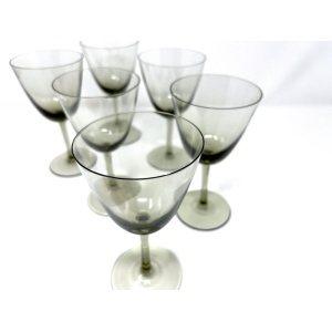 Set 6 Danish Modern Gray Handblown Aperitif Glasses, MCM 1960s Denmark Art Glass