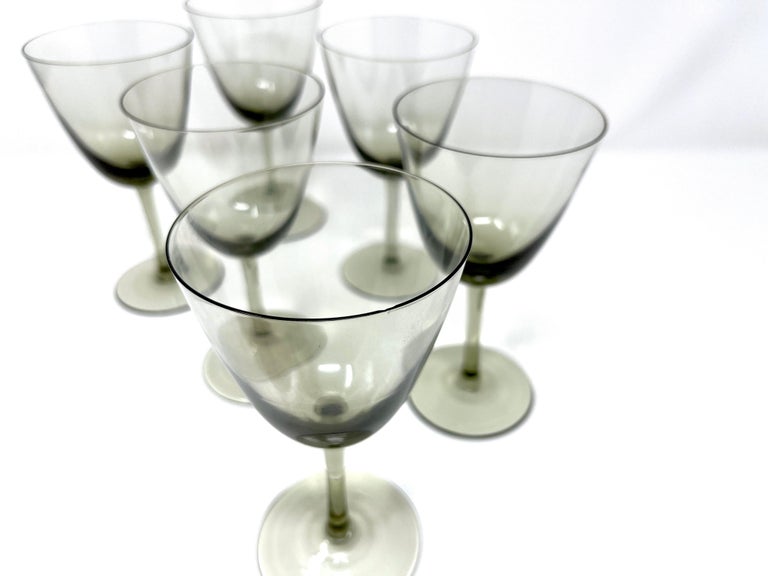Set 6 Danish Modern Gray Handblown Aperitif Glasses, MCM 1960s Denmark Art Glass