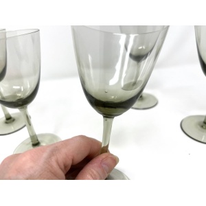 Set 6 Danish Modern Gray Handblown Aperitif Glasses, MCM 1960s Denmark Art Glass