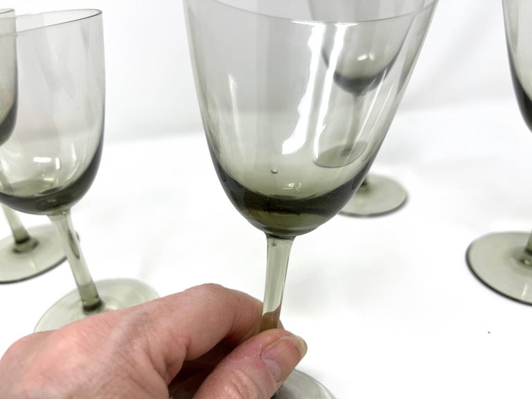 Set 6 Danish Modern Gray Handblown Aperitif Glasses, MCM 1960s Denmark Art Glass