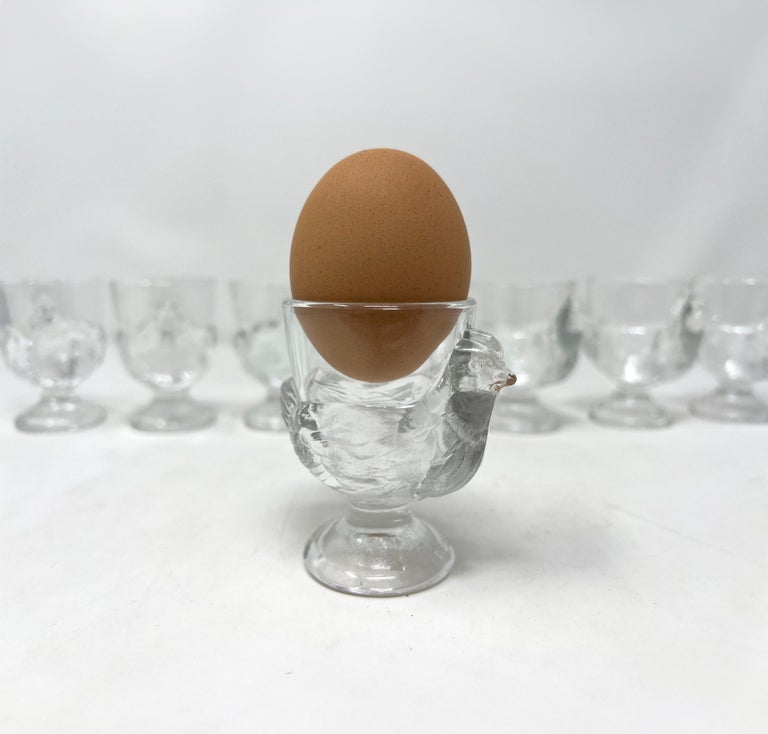 Set of 8 French Luminarc Clear Pressed Glass Egg Cups
