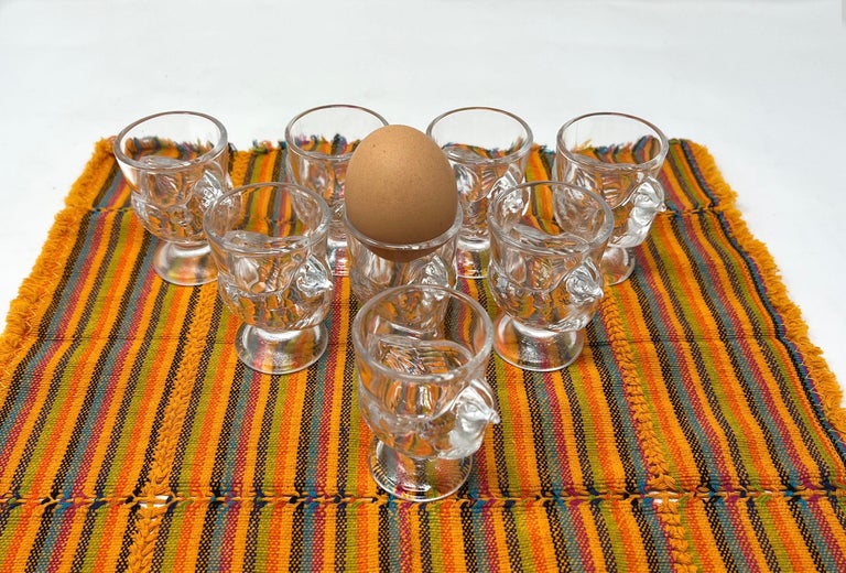 Set of 8 French Luminarc Clear Pressed Glass Egg Cups