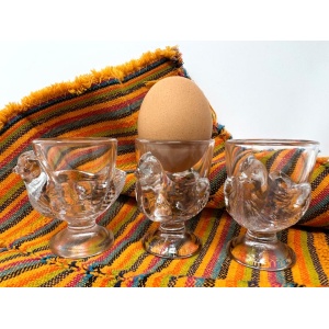 Set of 8 French Luminarc Clear Pressed Glass Egg Cups