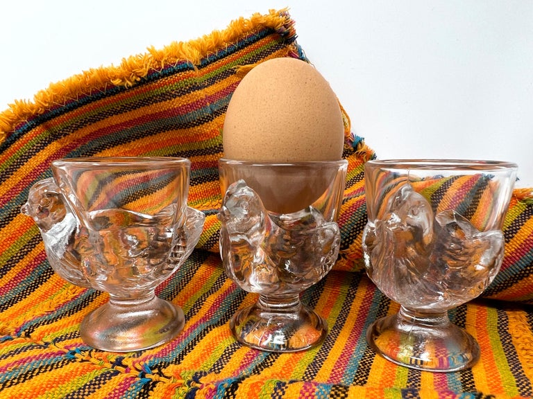 Set of 8 French Luminarc Clear Pressed Glass Egg Cups