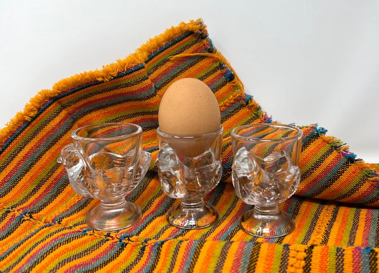 Set of 8 French Luminarc Clear Pressed Glass Egg Cups