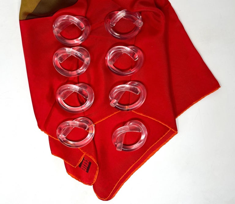 Set of 8 MCM Pretzel Clear Lucite Napkin Rings by Dorothy Thorpe