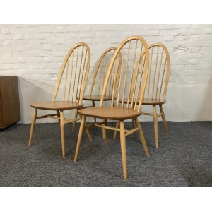 Set Of Four Ercol Windsor 875 Quaker Back Dining Chairs In Light Finish.