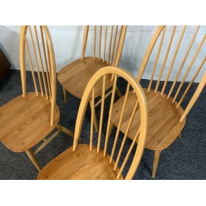 Set Of Four Ercol Windsor 875 Quaker Back Dining Chairs In Light Finish.