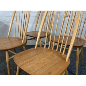 Set Of Four Ercol Windsor 875 Quaker Back Dining Chairs In Light Finish.