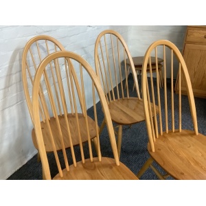 Set Of Four Ercol Windsor 875 Quaker Back Dining Chairs In Light Finish.