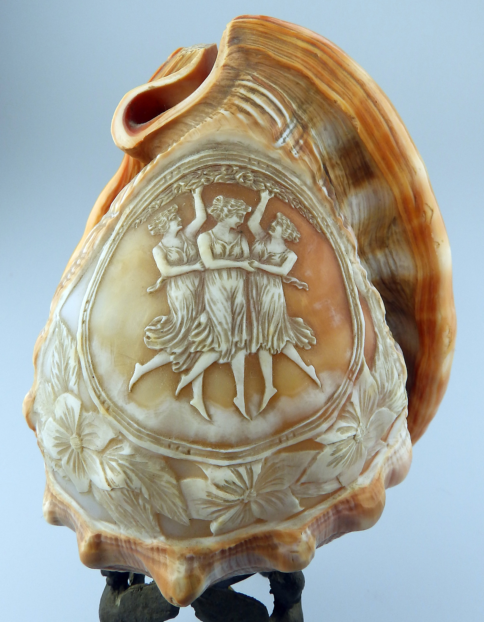 Antique Art Deco Lighting : A fine carved Cameo Conch Shell Table Lamp C.1920's