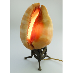 Antique Art Deco Lighting : A fine carved Cameo Conch Shell Table Lamp C.1920's