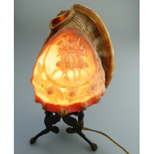 Antique Art Deco Lighting : A fine carved Cameo Conch Shell Table Lamp C.1920's