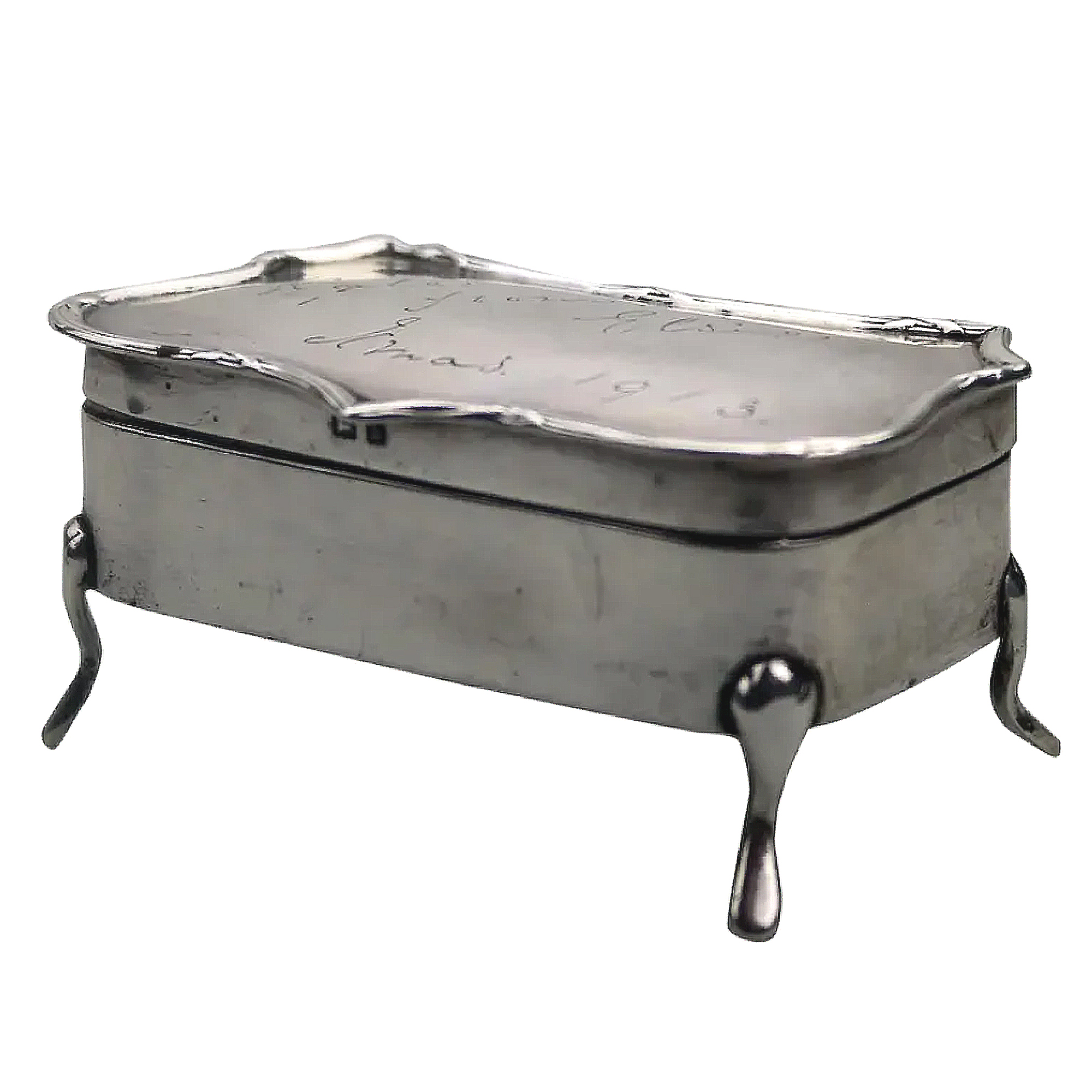 An antique Edwardian English sterling solid silver Trinket Jewellery Box C.1907
