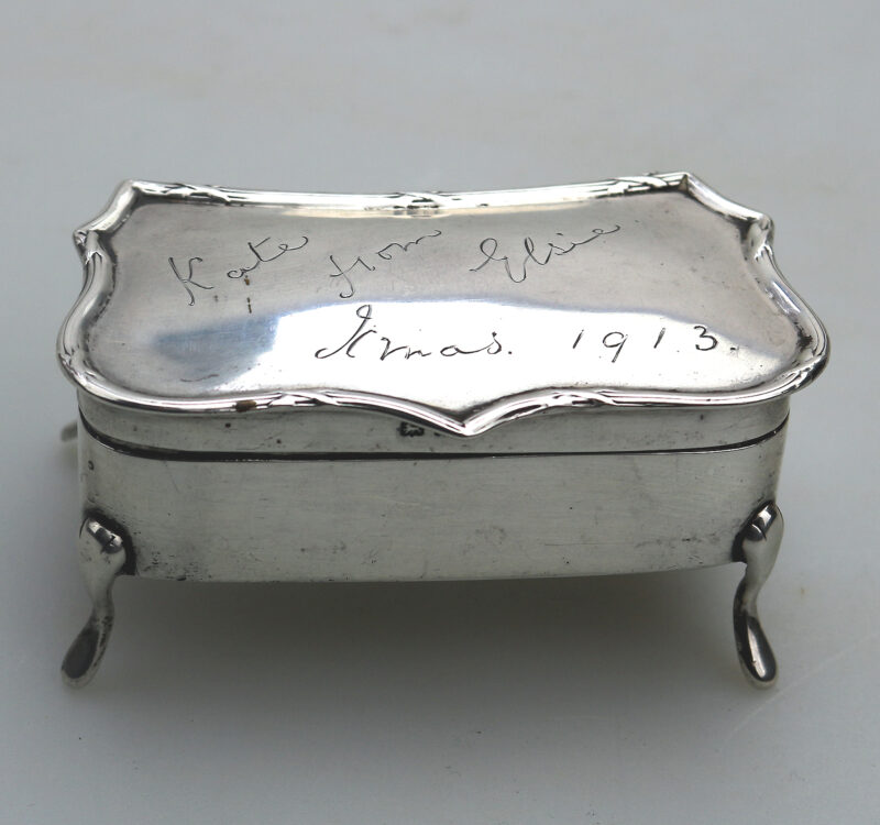 An antique Edwardian English sterling solid silver Trinket Jewellery Box C.1907