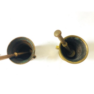 Small Antique 1900s Solid Brass Apothecary Mortars and Pestles - Set of 2