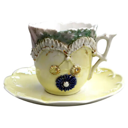 Attractive antique porcelain egg shell lustre Seaside Souvenir Ware Cup & Saucer C.19thC