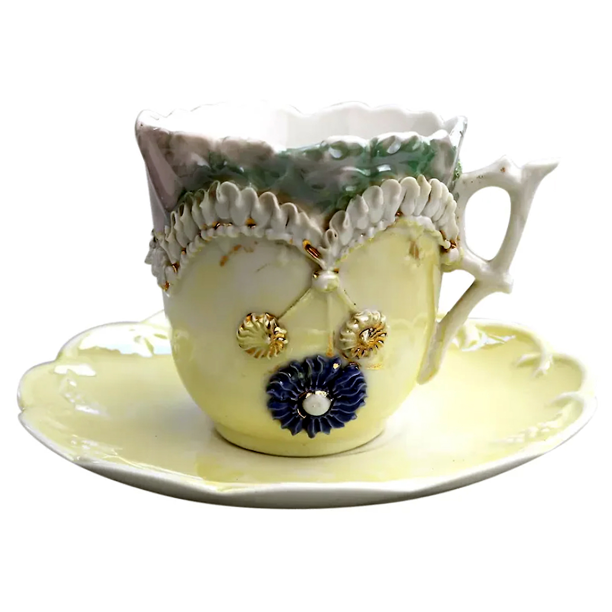 Attractive antique porcelain egg shell lustre Seaside Souvenir Ware Cup & Saucer C.19thC