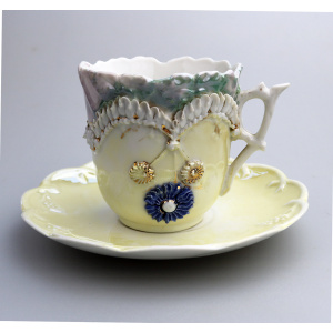 Attractive antique porcelain egg shell lustre Seaside Souvenir Ware Cup & Saucer C.19thC