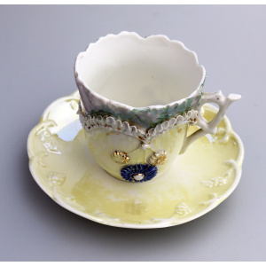 Attractive antique porcelain egg shell lustre Seaside Souvenir Ware Cup & Saucer C.19thC