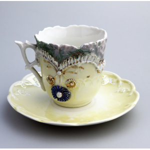Attractive antique porcelain egg shell lustre Seaside Souvenir Ware Cup & Saucer C.19thC