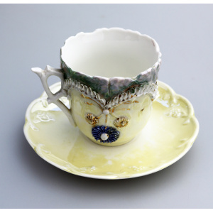Attractive antique porcelain egg shell lustre Seaside Souvenir Ware Cup & Saucer C.19thC
