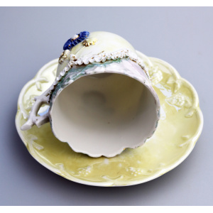 Attractive antique porcelain egg shell lustre Seaside Souvenir Ware Cup & Saucer C.19thC