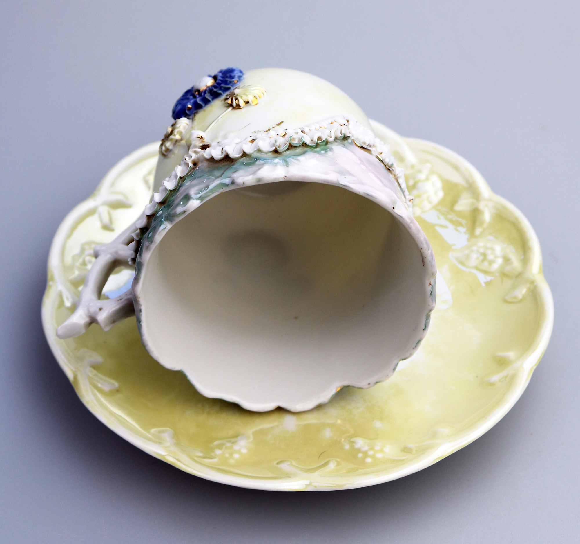 Attractive antique porcelain egg shell lustre Seaside Souvenir Ware Cup & Saucer C.19thC