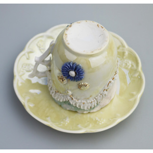 Attractive antique porcelain egg shell lustre Seaside Souvenir Ware Cup & Saucer C.19thC