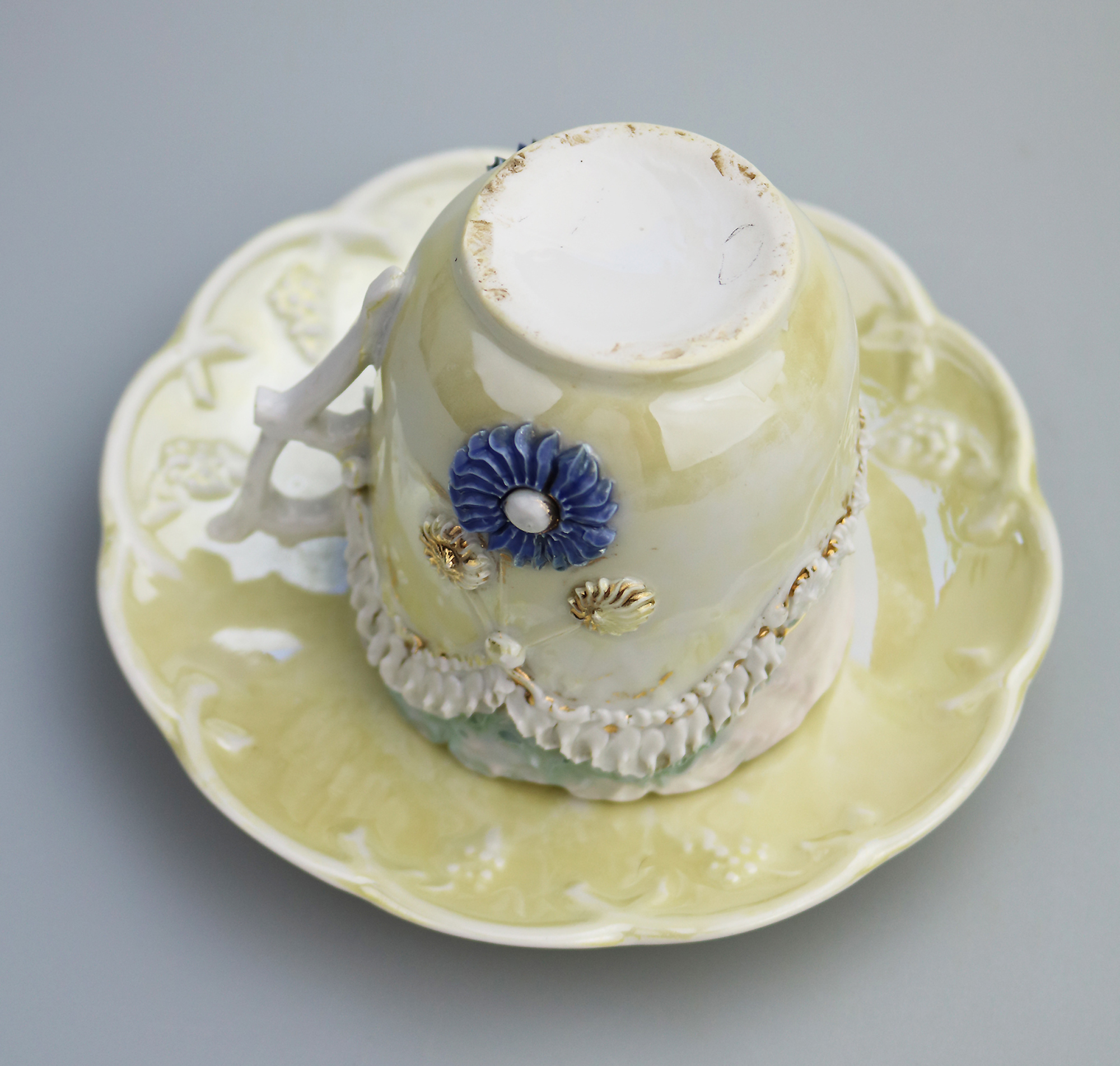 Attractive antique porcelain egg shell lustre Seaside Souvenir Ware Cup & Saucer C.19thC