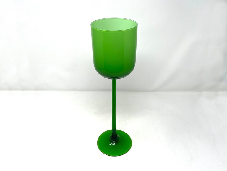 Tall Vintage Italian Green Glass Goblet after Carlo Moretti, Murano