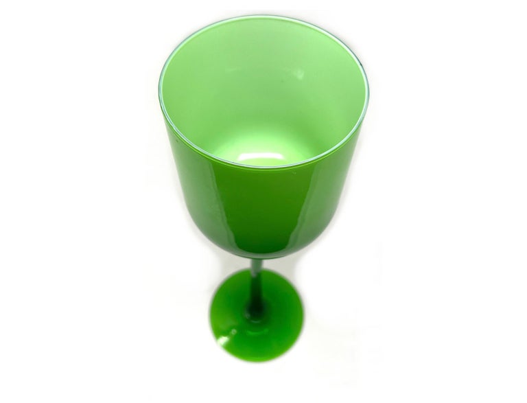 Tall Vintage Italian Green Glass Goblet after Carlo Moretti, Murano