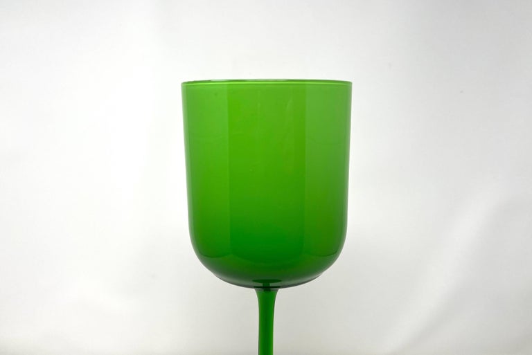 Tall Vintage Italian Green Glass Goblet after Carlo Moretti, Murano