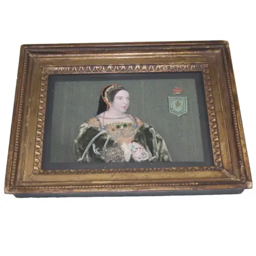 Extremely rare Commemorative Tinsel Print of Margaret Tudor Queen of Scots 19thC