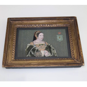 Extremely rare Commemorative Tinsel Print of Margaret Tudor Queen of Scots 19thC