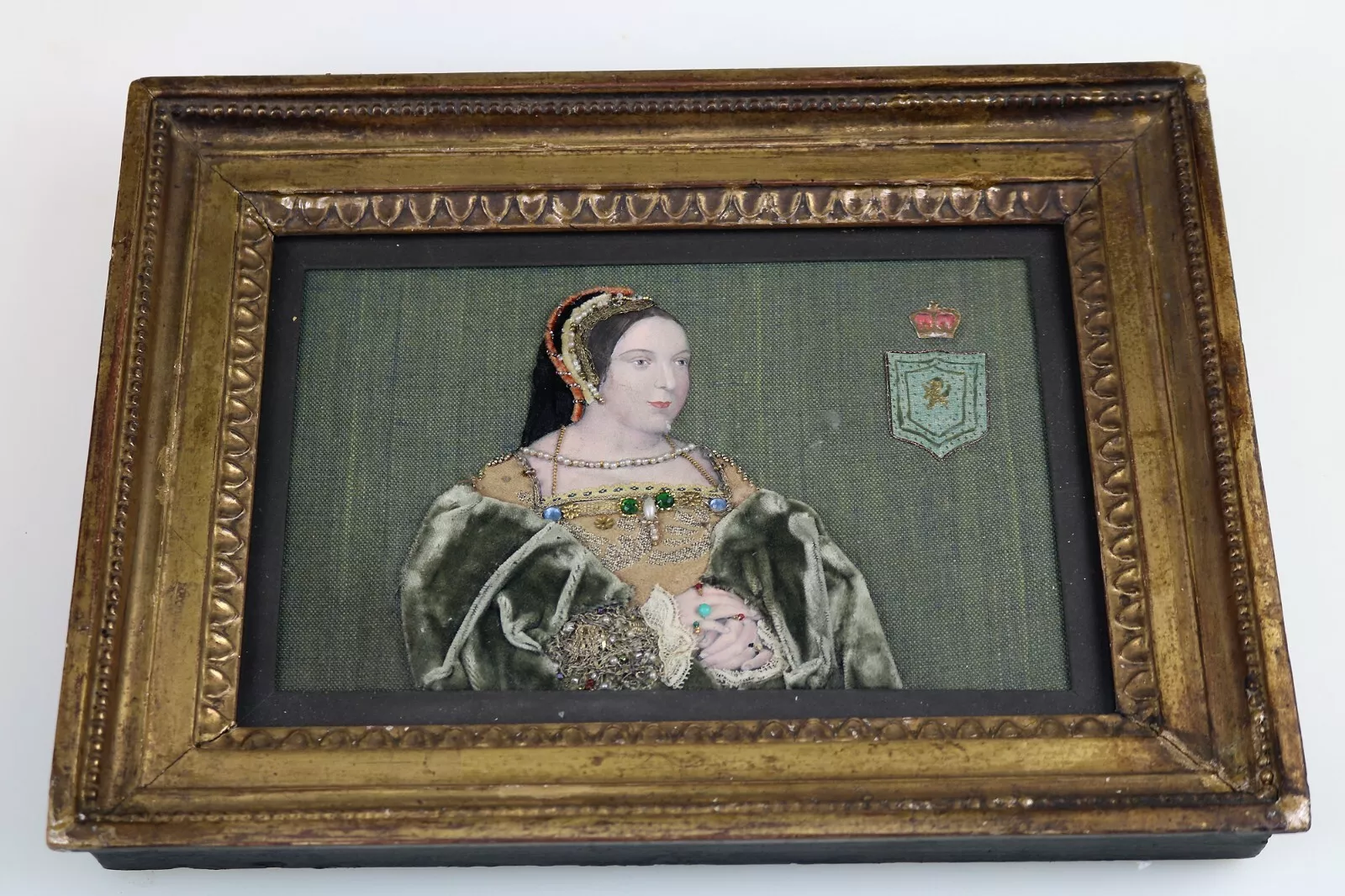 Extremely rare Commemorative Tinsel Print of Margaret Tudor Queen of Scots 19thC