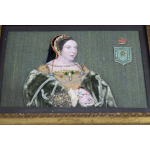 Extremely rare Commemorative Tinsel Print of Margaret Tudor Queen of Scots 19thC