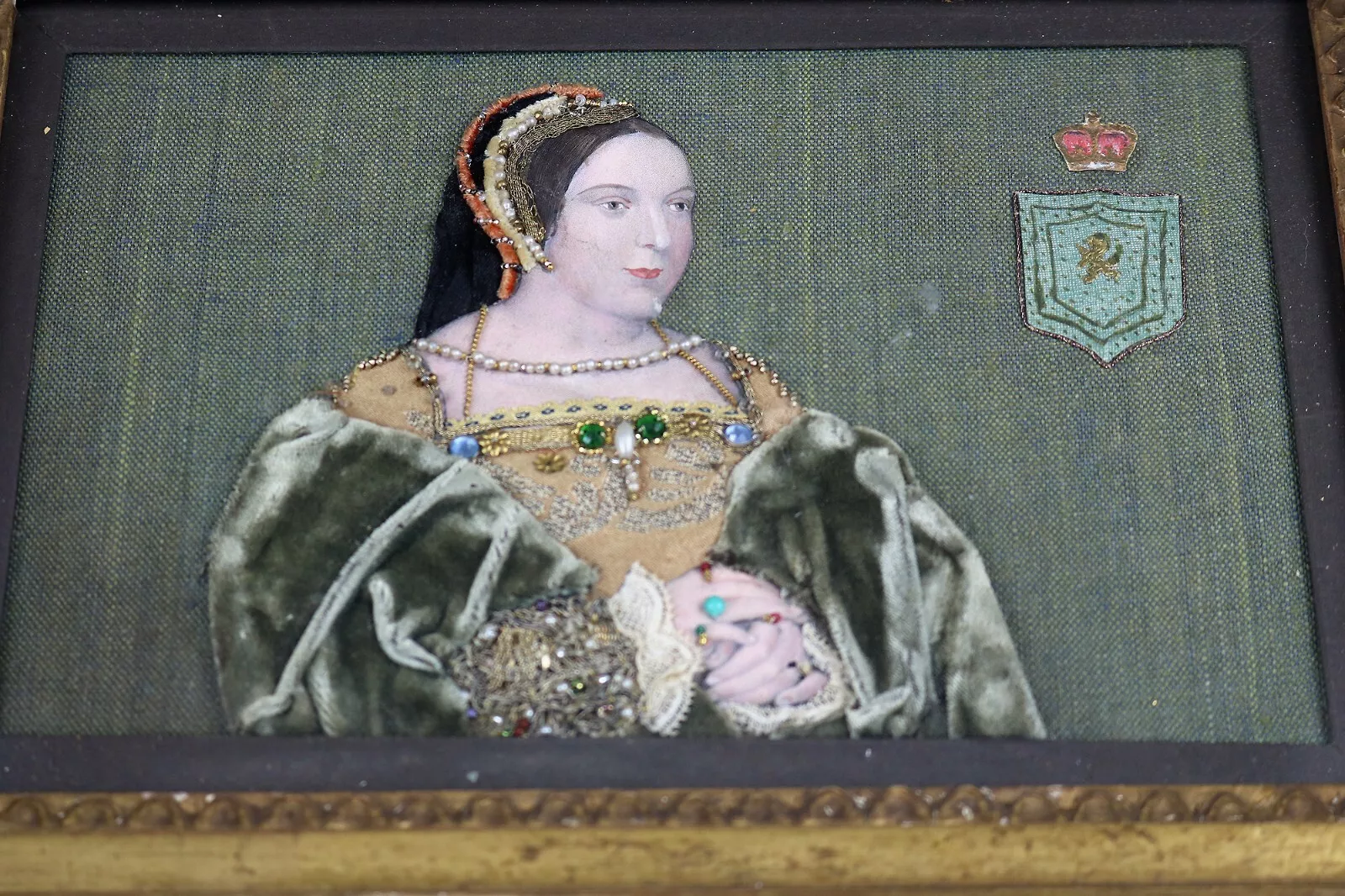 Extremely rare Commemorative Tinsel Print of Margaret Tudor Queen of Scots 19thC