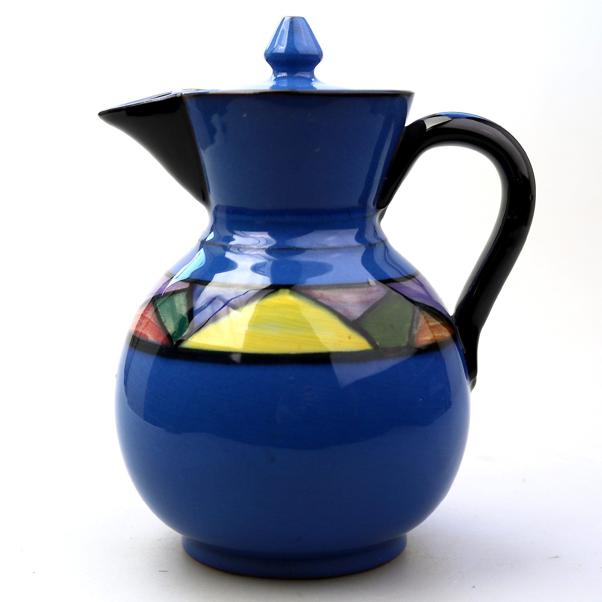 An Art Deco Watcombe Torquay pottery Lidded Jug Jazz / Geometric C.1920's+